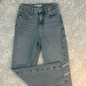 High-Rise Light Wash Straight Leg Jeans
